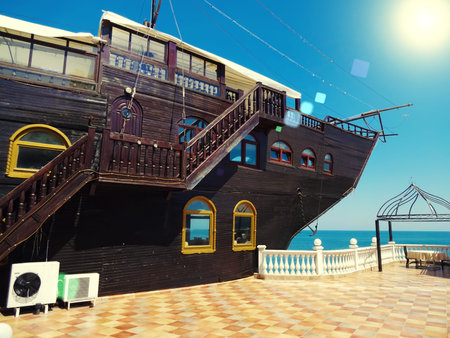 Restaurant hotel Sirius in Varna on the seashore - vintage sailboat