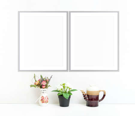 8x10 16x20 Set of Two Vertical Frame Mockup, Double Frame on Whiteの写真素材
