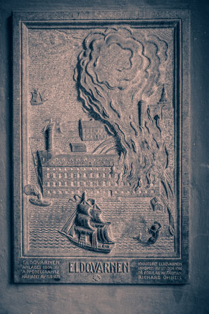 SWEDEN, STOCKHOLM â JANUARY 05, 2015: Town Hall, Stockholm City Hall, Commemorative Plaque. Fire Fighting.のeditorial素材