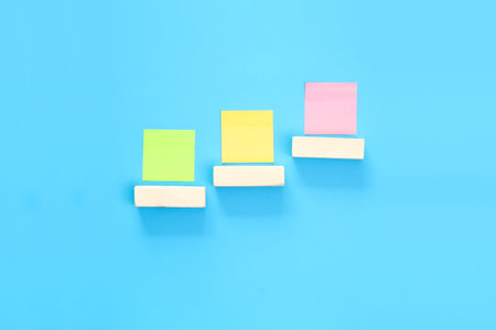 Bright sticky notes on the table. background for the inscription.