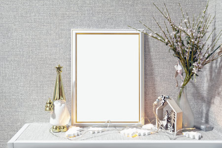 christmas mockup. Vertical frame mockup with Christmas symbols.