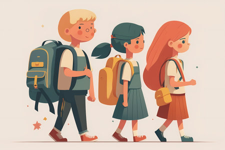 Back to school! An image of children going to school, created using Generative AI technology.の素材