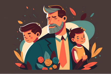 Father with children. Father's day concept. Generative AI.の素材