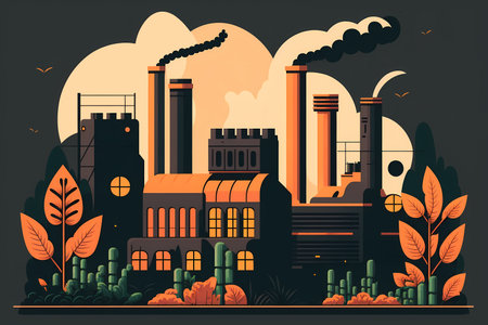 Thermal power plant. Minimalist energy production concept.の素材