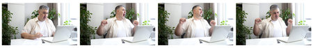 Freelancer Stretching at Desk: Set of 4 Images