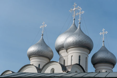 Domes of the Sophia Cathedral. Vologda Kremlin. Russian medieval architecture.