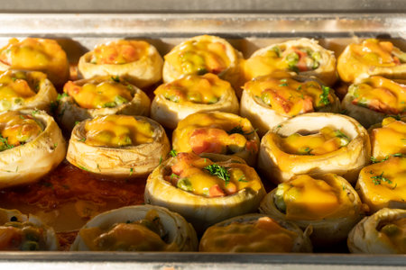 Stuffed artichokes baked with cheese. Close-up. Restaurant menu. Ready dish.の写真素材