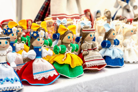 A collection of handcrafted traditional dollsの写真素材