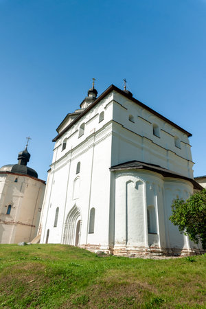 View of the Church of the Archangel Gabriel in the Kirillo-Belozersky Monastery (Russia). Medieval...