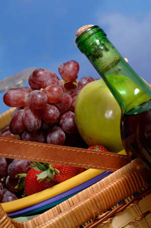Picnic Basket with Fruitの写真素材