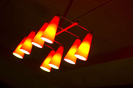 lighting fixture in lobby of hotelの写真素材