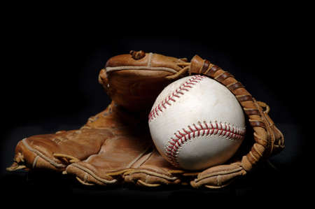 Baseball and Glove on Blackの写真素材