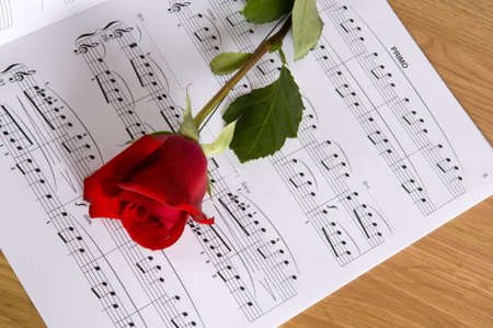 Sheet music with rose pianoの写真素材