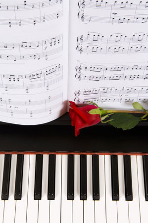 Sheet music with rose pianoの写真素材