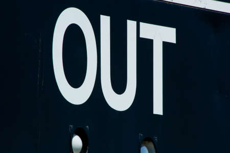 scoreboard sing designating number of outs in a game of baseball or softballの写真素材