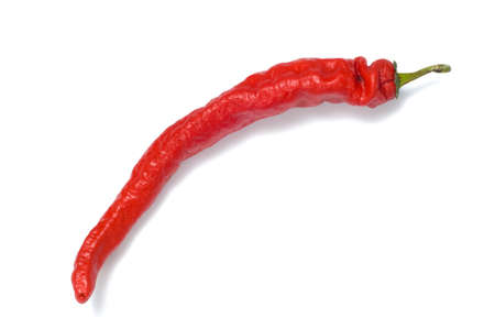A single red chili pepper or cayenne pepper on white backgroundの写真素材