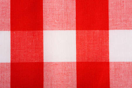 Red and white Gingham or checked tablecloth backgroundの写真素材