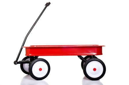 A red little red wagon on a white background with copy spaceの写真素材