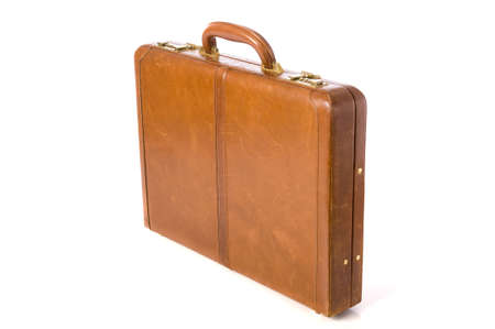 A brown leather briefcase or attache on a white backgroundの写真素材