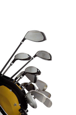 A set of new golf clubs on a white background with copy spaceの写真素材