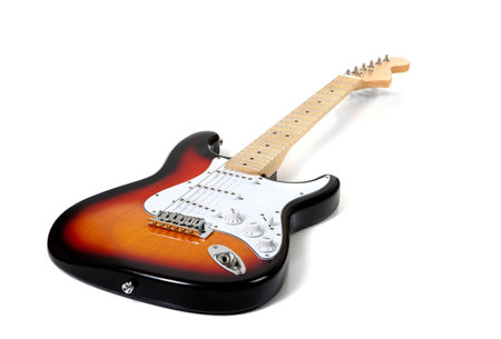 An electric guitar on white with extended depth of field- stratocaster copy