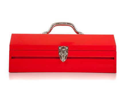 A red metal toolbox on white backgroundの写真素材
