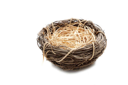 An empty nest on a white background with copy spaceの写真素材