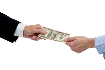 two hands stretcing a dollar bill