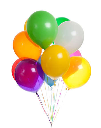 Assorted colored balloons on a white backgroundの写真素材