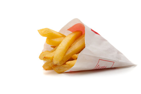 A white package of french fries on a white background