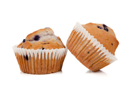 Blueberry muffins on a white background の写真素材