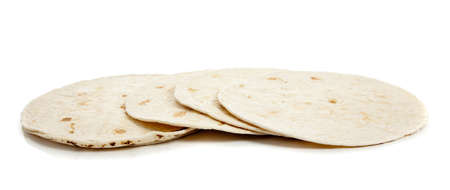 Four Flour tortillas on a white backgroundの写真素材