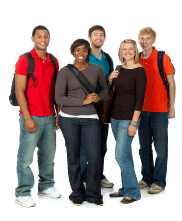 A multi-racial group of college students on a white backgroundの写真素材