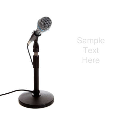 A white microphone on a white background with copy spaceの写真素材