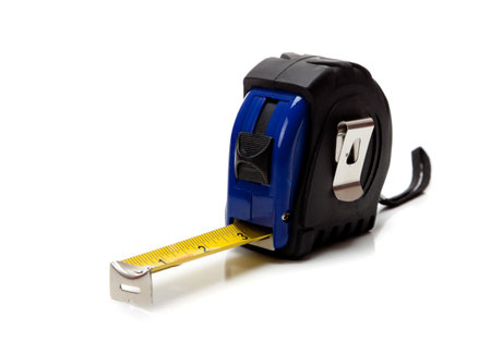 a Blue tape measure on a white background