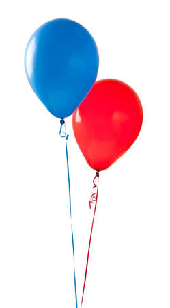 Red and blue balloons on a white background の写真素材