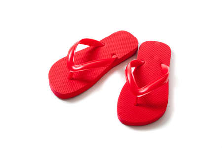 REd flipflops on a white backgroundの写真素材