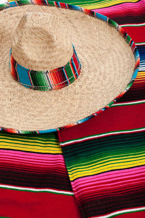Mexican Serape and a sombrero as a backgroundの写真素材