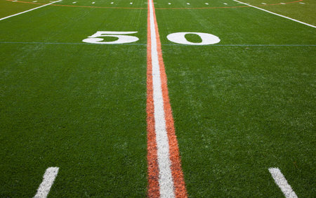 The 50 yard line of an American football field