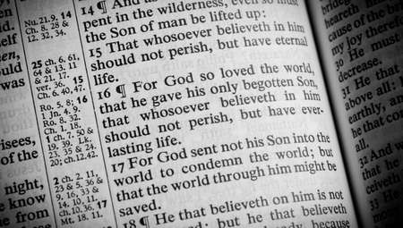 A Bible opened to the verse John 3 16の写真素材