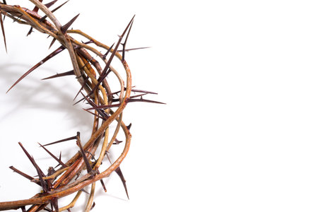 Crown of thorns on a white background Easter religious motif commemorating the resurrection of...