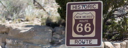 Highway markers on historic highway 66 in the American southwestの写真素材
