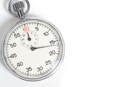 Classic 60 second chrome stopwatch on a white backgroundの写真素材