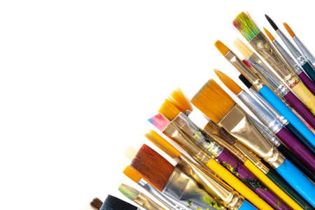 A group of artists paintbrushes on a white backgroundの写真素材