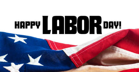 United States, American, flag on white background with Labor Day greetingの写真素材