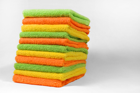 Microfiber towels for cleaning. Cleaning cloths, towels stackの写真素材