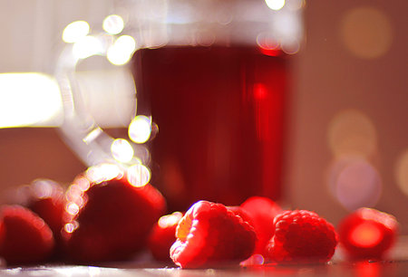 strawberry cocktail shot with selective focus