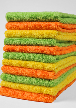 Microfiber towels for cleaning. Cleaning cloths, towels stackの写真素材