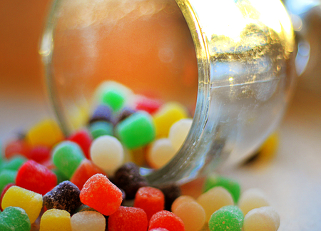 Colorful jelly candies on a background, candied fruit full frame closeupの写真素材