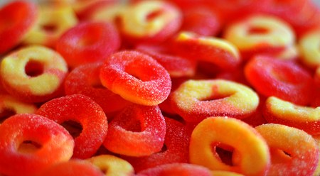 Colorful jelly candies on a background, candied fruit full frame closeupの写真素材